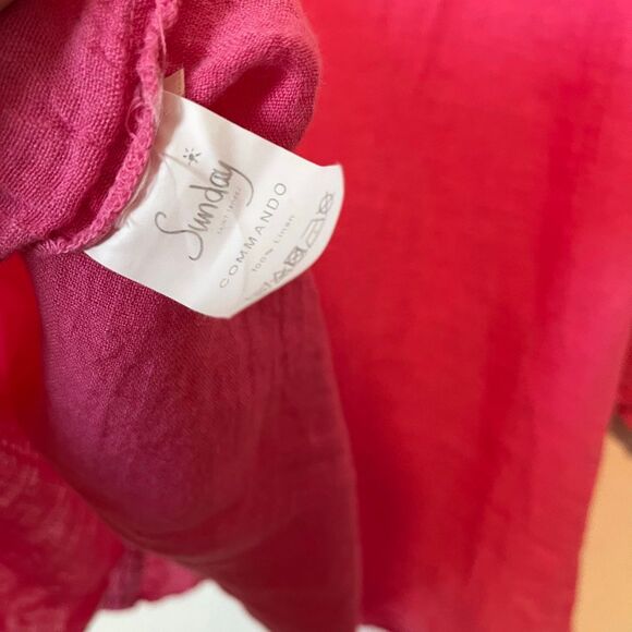 Sunday St. Tropez Fuchsia Pink Linen Long Sleeve Button Down Shirt Women's One S - Picture 5 of 5